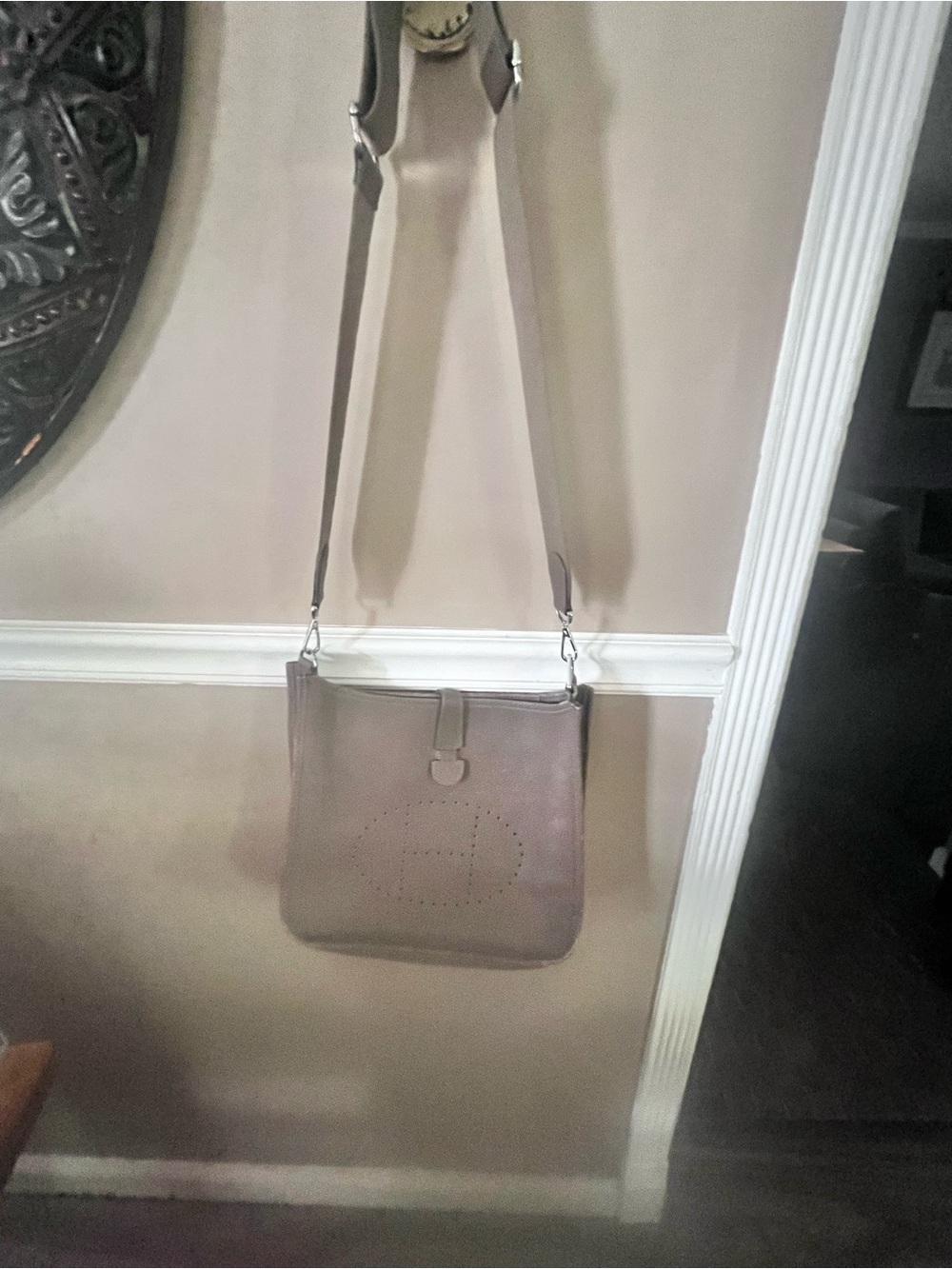 Taupe Perforated Leather Shoulder Bag - Hermes styled - Picture 2 of 12